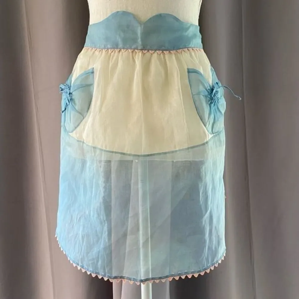 50’ Retro Blue Pink Cream Fancy Sheer Apron
